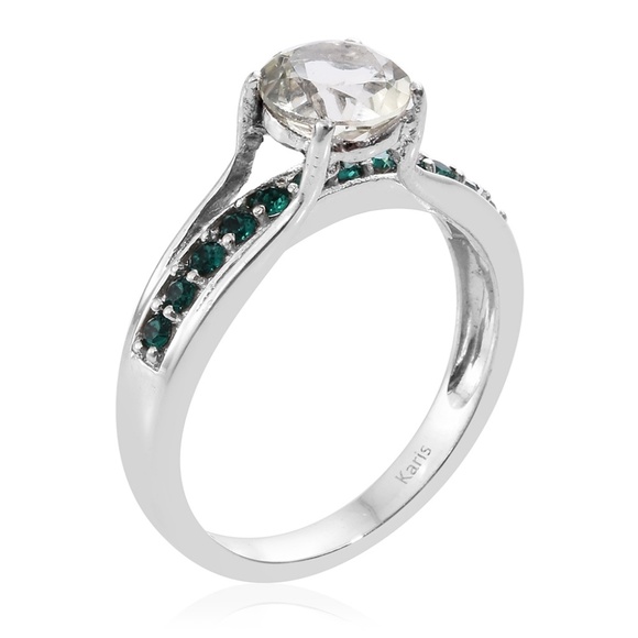 Green Amethyst Platinum Bond Brass Bridge Ring - Picture 3 of 5